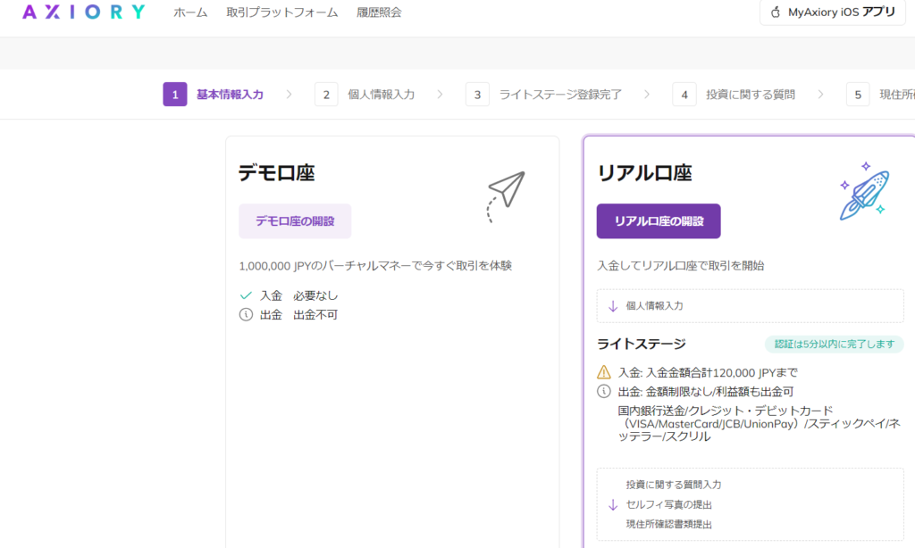 Axiory　口座開設 2