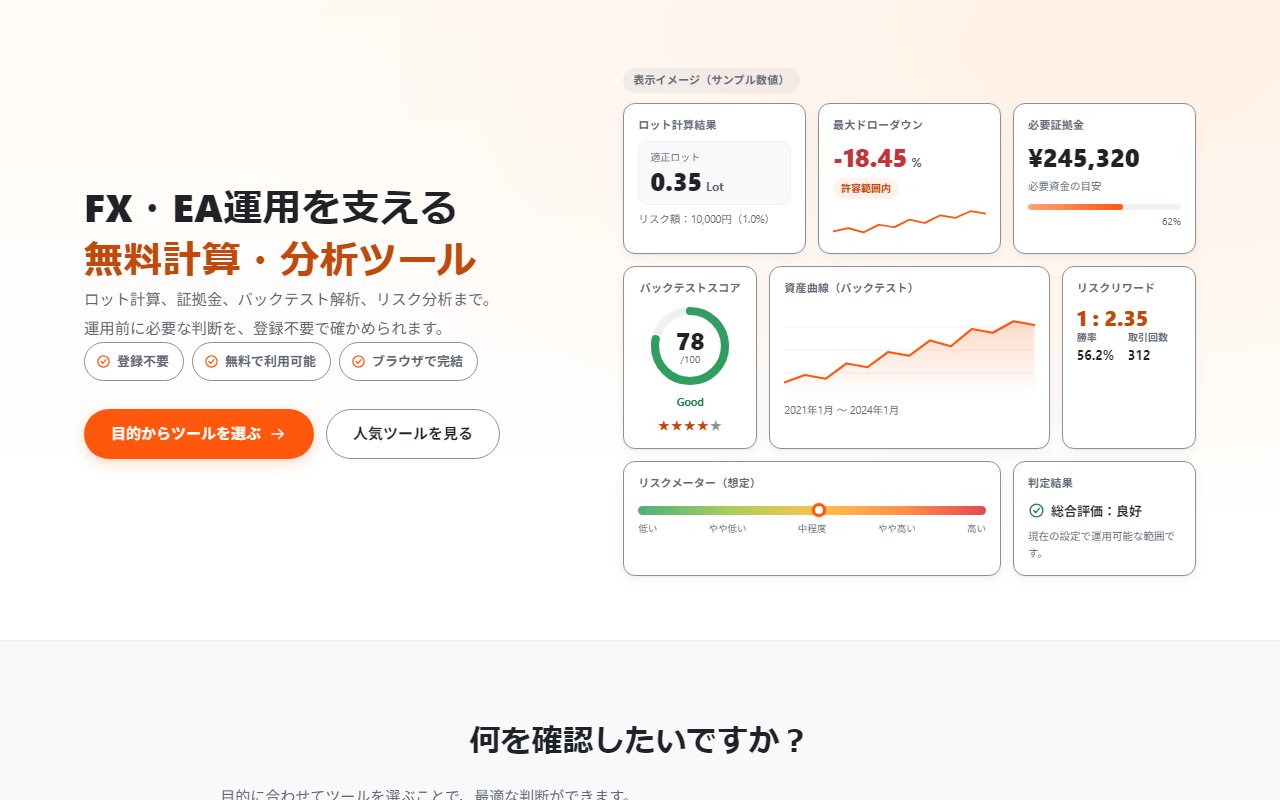 お役立ちツールのページ（表示はサンプル数値）